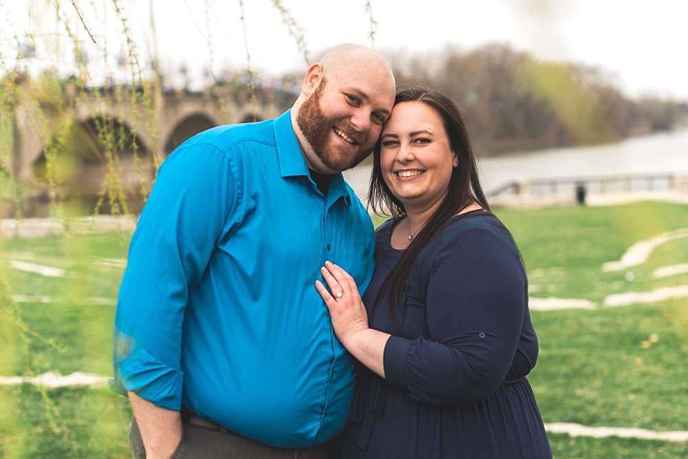 Indianapolis Canal Walk Engagement Photo with couple under a willow tree