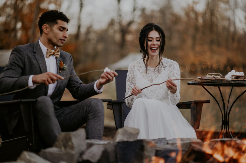 Field of Michigan | Couple Roasting Smores at their Elopement | Brit Rader Photography